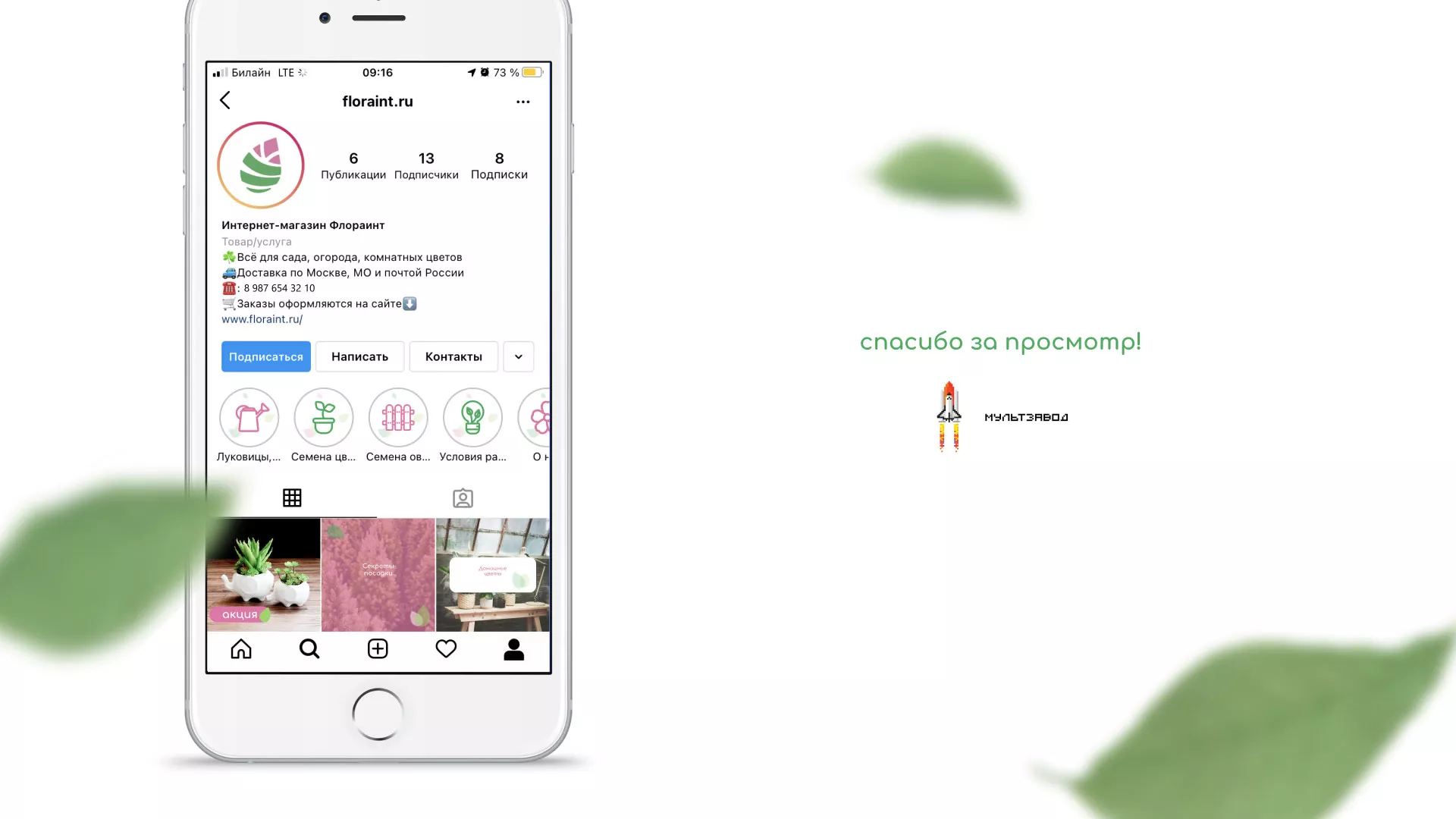 Разработка оформления профиля Instagram для магазина «Floraint» в Знаменске