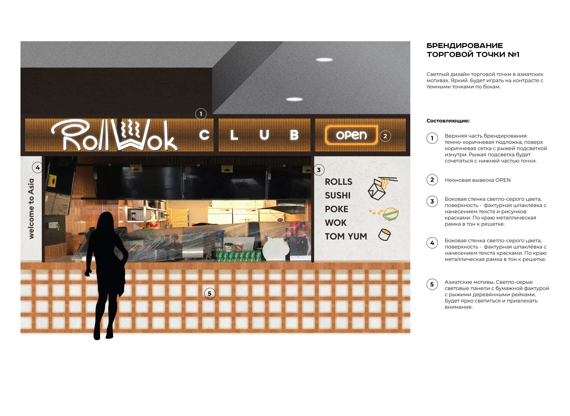 Брендирование торговых точек суши-бара «Roll Wok Club» в Знаменске
