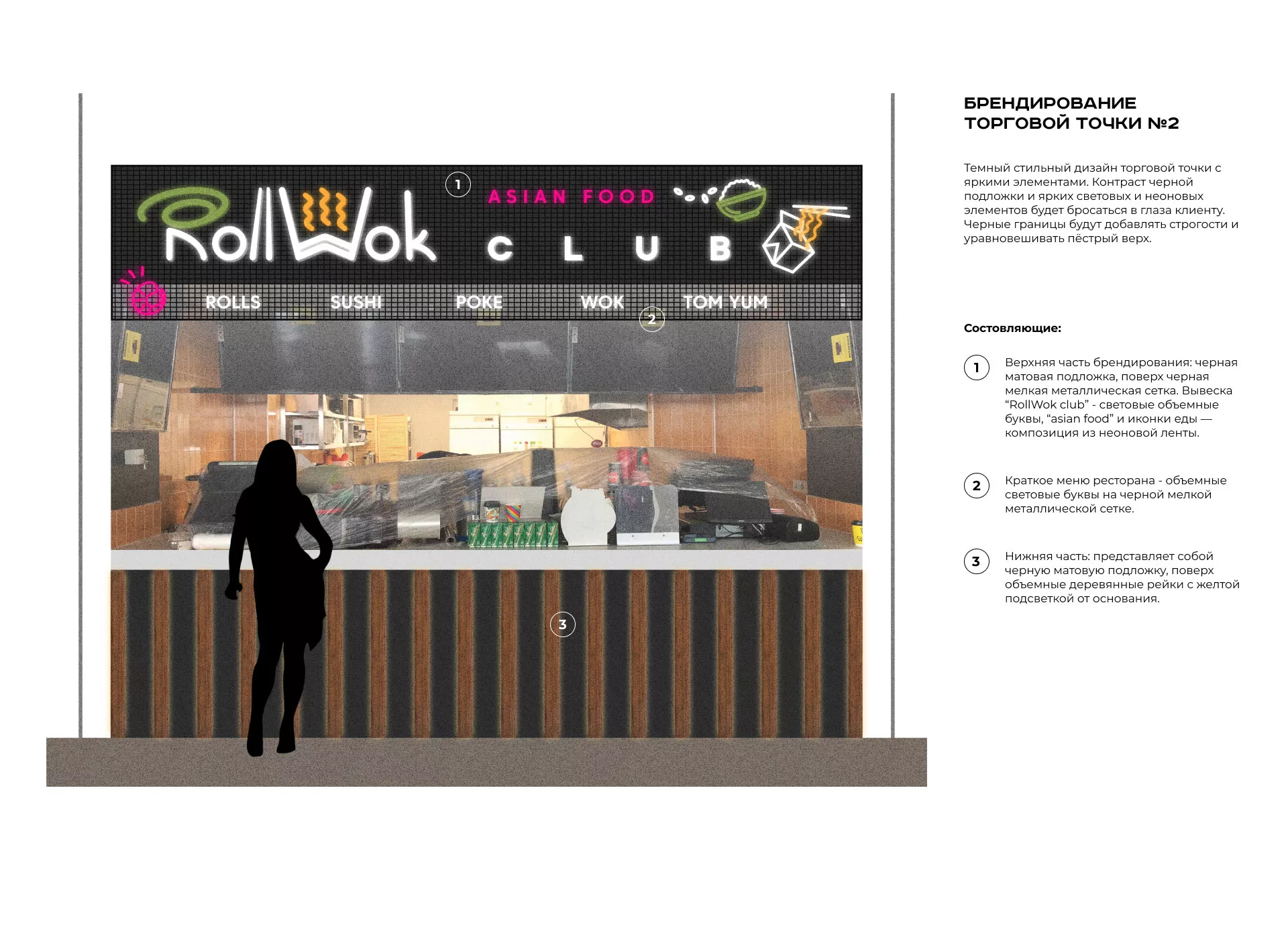 Брендирование торговых точек суши-бара «Roll Wok Club» в Знаменске