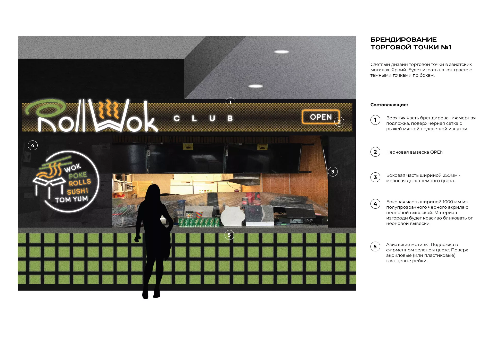 Брендирование торговых точек суши-бара «Roll Wok Club» в Знаменске